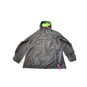 Columbia Vintage Anorak Windbreaker Mens Medium Black Neon Green Pink Half Zip